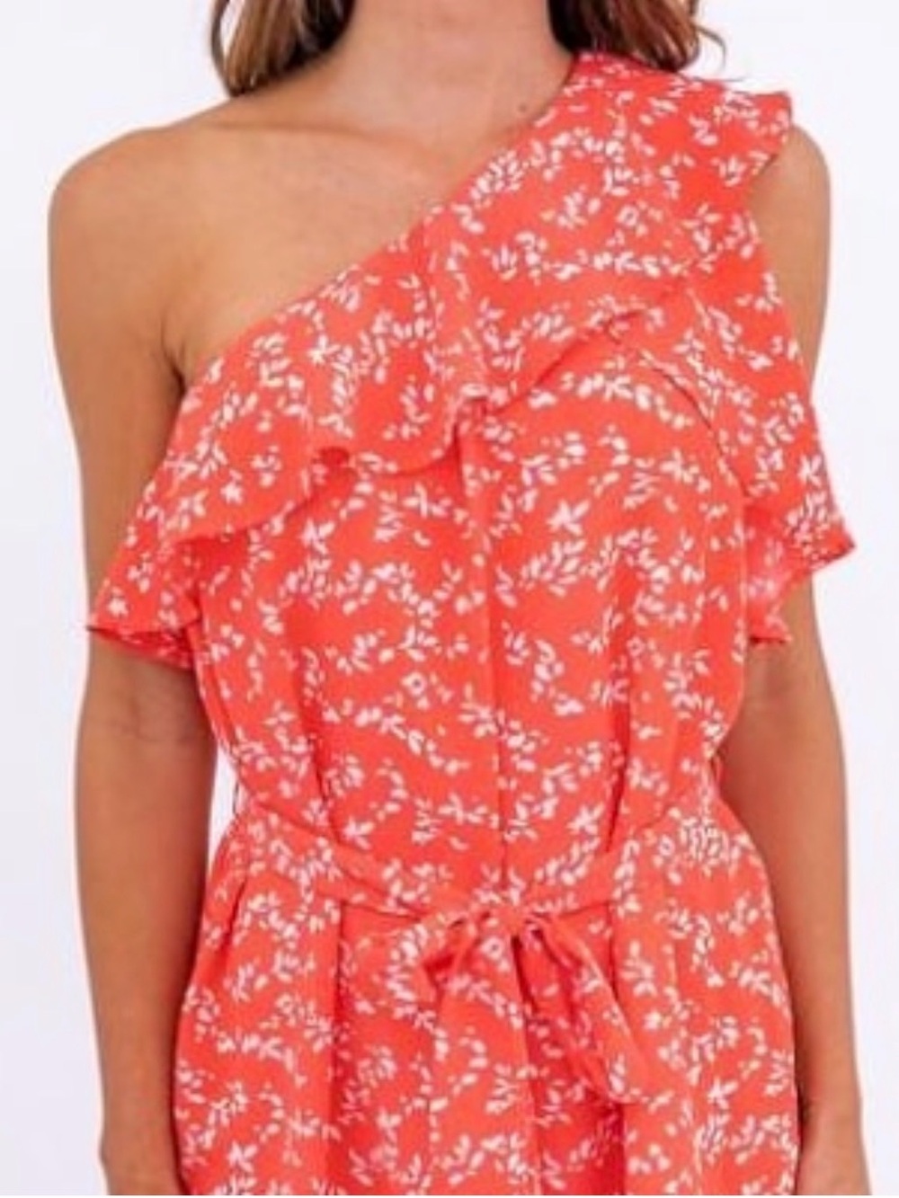 Gilli Sunday Best Floral Ruffle One Shoulder Coral Belted Dress Sz Med Fairycore